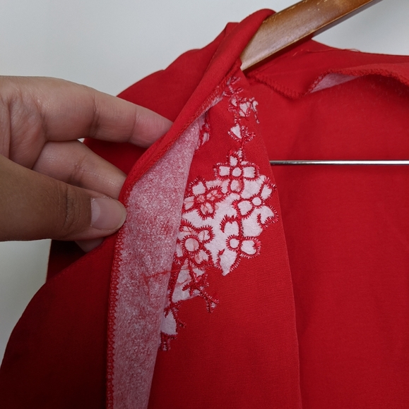 Vintage Red Embroidered Short Sleeve Button Down Blouse - Picture 15 of 16